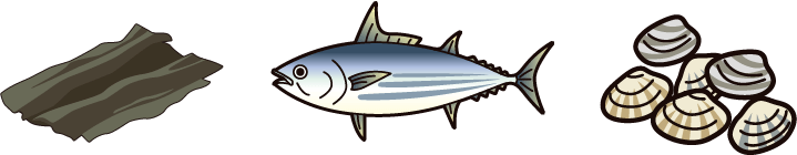 昆布、魚、貝